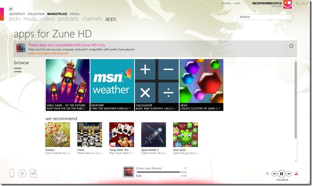 Zune marketplace apps